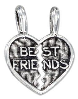 Sterling Silver Two Piece Break Apart Heart "Best Friends" Pendant: Jewelry