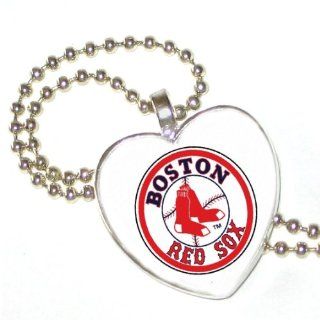 MLB Boston Red Sox Heart on Silver Plated Pendant with 24" Silver Plated Ball Chain Donna Bedrick Jewelry