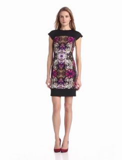 Maggy London Women's Mirror Leaf Printed Scuba Short Sleeve Dress, Purple, 2 at  Womens Clothing store