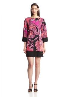 MSK Women's Long Sleeve Paisley Print Dress, Coral/Pink/Black, Large at  Womens Clothing store:
