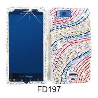 CELL PHONE CASE COVER FOR MOTOROLA DROID X MB810 RHINESTONES WAVE LINES ON WHITE: Cell Phones & Accessories