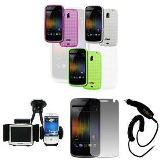 EMPIRE Samsung Galaxy Nexus I515 Pack of 3 Poly Skin Case Cover (Clear, Hot Pink, Neon Green) + Car Windshield Mounts + Screen Protector + Car Charger [EMPIRE Packaging]: Cell Phones & Accessories
