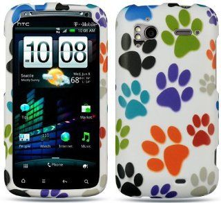 NEW WHITE COLORFUL RUBBERIZED PAW PRINT CASE COVER FOR TMOBILE HTC SENSATION 4G: Cell Phones & Accessories