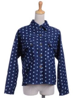 Anna Kaci S/M Fit Blue All Over Polka Dots Pattern Flap Front Pockets Jackets Anoraks