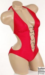 Sexy Low Plunge Red Cut Out 1 pc Monokini Swimsuit MISSES SIZE XS: Fashion One Piece Swimsuits: Clothing