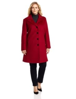 Larry Levine Women's Plus Size Classic Single Breasted Notch Collar Coat, Fire Brick, 14W at  Womens Clothing store