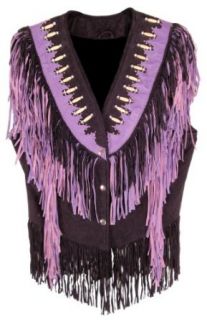 Leather Supreme Women's Western Purple Fringe Beads Studs Suede Leather Vest  Purple Medium at  Womens Clothing store