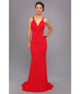 Badgley Mischka V Neck Matte Jersey Gown Womens Dress (Red)