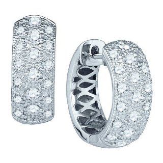 Diamond Hoop Earrings 0.88CTW DIAMOND FASHION HOOPS 14K White gold: Hoop Earrings: Jewelry