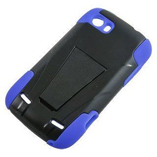 Dual Layer Cover w/ Kickstand for ZTE Grand X V970, Black/Blue Cell Phones & Accessories