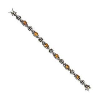 7.5 Inch Long Sterling Silver Bracelet with 14k Yellow Gold Accents and 5.1 Carats of Citrine Gemstone: Jewelry