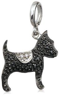 Sterling Silver Black and White Diamond Dog Charm Jewelry