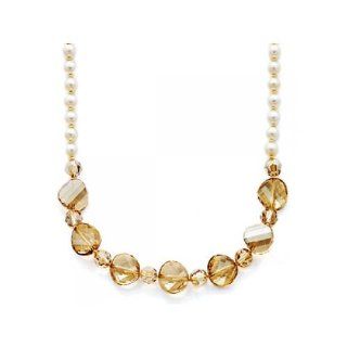 Golden Shadow Crystal & White Pearl Necklace Jewelry