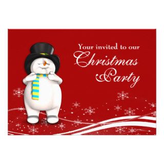 Cartoon Snowman & Santa Claus Christmas Party Custom Invitations