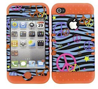 3 IN 1 HYBRID SILICONE COVER FOR APPLE IPHONE 4 4S HARD CASE SOFT ORANGE RUBBER SKIN ZEBRA PEACE OR TE321 S KOOL KASE ROCKER CELL PHONE ACCESSORY EXCLUSIVE BY MANDMWIRELESS: Cell Phones & Accessories