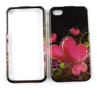APPLE Iphone 4 4s Transparent Design Pink Hearts on Black HARD PROTECTOR COVER CASE / SNAP ON PERFECT FIT CASE: Cell Phones & Accessories
