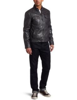 Kenneth Cole Men's Faux Leather Moto Jacket, Grey, X Large at  Mens Clothing store