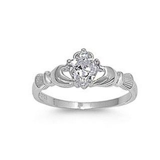 .925 Sterling Silver Claddagh Ring with Clear Cz Heart Stone Size 4,5,6,7,8,9,10,11,12 Comes with Free Gift Box Jewelry