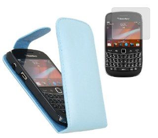iTALKonline BlackBerry 9900 Bold Touch PU Leather BLUE Executive Flip Wallet Book Case Cover and LCD Screen Protector plus MicroFibre Cleaning Cloth: Cell Phones & Accessories