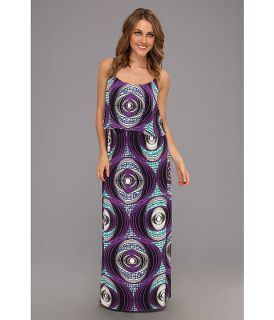 Tbags Los Angeles Layered Ruffle Long Dress w/ Cont Braid Straps