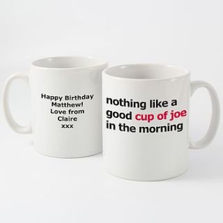 'good cup of joe' personalised mug by lucky roo