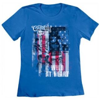 Country Girl Wild At Heart American Flag T shirt: Clothing