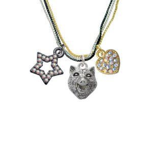 Wolf Head RockStar Tri Color Necklace: Delight: Jewelry