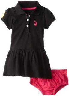 U.S. Polo Assn. Baby Girls Newborn Solid Baby Pique Scalloped Hem Polo Dress: Clothing