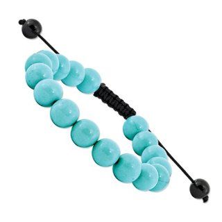 10mm Treated Turquoise and Black Cord Bracelet: Jewelry