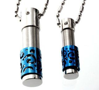 R.H. Jewelry Lovers Couple Stainless Steel Pendant Necklace, Hollow Chamber Barrel Set: Jewelry