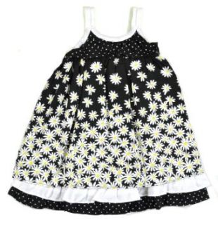 Penny M Girls Black Floral Print Embroidery Sundress (6): Playwear Dresses: Clothing