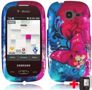 Samsung Gravity Q T289 RED BLUE PINK FLOWER BUTTERFLY BLISS HARD PLASTIC 2 PIECE SNAP ON CELL PHONE CASE + FREE SCREEN PROTECTOR, FROM [TRIPLE8ACCESSORIES]: Cell Phones & Accessories
