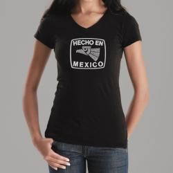 Los Angeles Pop Art Women's Hecho en Mexico V neck Tee Los Angeles Pop Art Short Sleeve Shirts