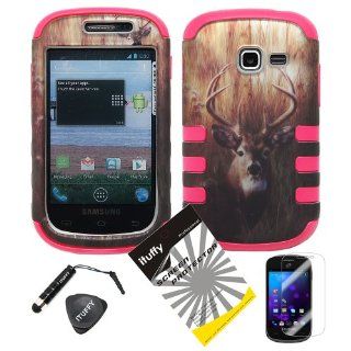 4 items Combo ITUFFY LCD Screen Protector Film + Mini Stylus Pen + Case Opener + Outdoor Wild Deer Grass Camouflage Design Rubberized Hard Plastic + PINK Soft Rubber TPU Skin Dual Layer Tough Hybrid Case for Samsung Galaxy Centura S738C / Samsung Galaxy D