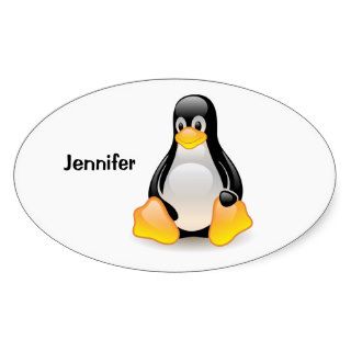 Penguin cartoon personalized custom girls name oval sticker