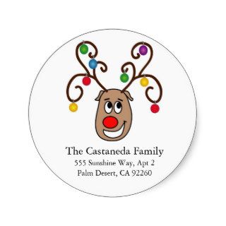 Happy Reindeer Address Labels Round Sticker