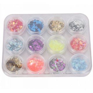 Fast shipping + Free tracking number, 12 Colors Glitter Iridescent Ice Mylar Shell Paper Nail Art Decoration   Random Color: Cell Phones & Accessories
