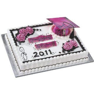 Deco Pac   Grad Cap Pink Graduation Cake Topper: Decorative Cake Toppers: Kitchen & Dining