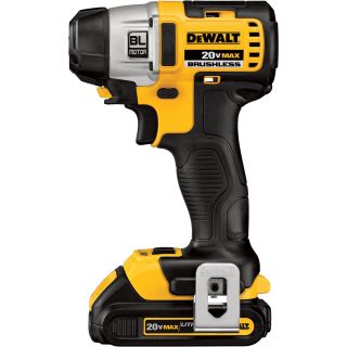 DEWALT Max® Li-Ion Brushless Compact Impact Driver — 20 Volt, 1/4in. Chuck, 1.5Ah Batteries, Model# DCF895C2  Impact Wrenches