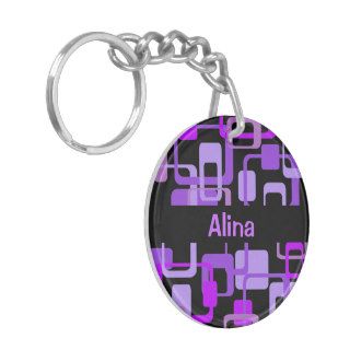 Psychedelic Squares Retro Look Personalized Purple Acrylic Key Chain