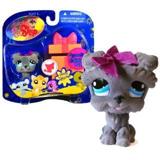 Hasbro Year 2009 Littlest Pet Shop Portable Pets "Special Edition Pet   Happiest" Series Collectible Bobble Head Pet Figure Set #1006   Gray Schnauzer Puppy Dog with Gift Box (92725) Toys & Games