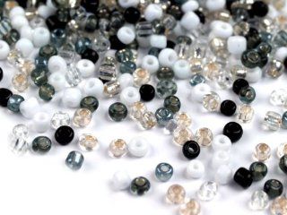 20 Gramm Rocailles Perlen Indianerperlen 3 mm ca. 650 Perlen Schwarz Weiss Mix Opak, Transparent, Silbereinzug: Küche & Haushalt