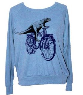 Skip N' Whistle Women's Dinosaur Riding Bike Raglan Sweatshirt Small Blue: Clothing