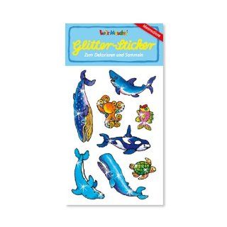 Meerestiere / Fische / Wale / Haie / Delpine   Glitter Sticker von Lutz Mauder // Sticker Glitter Tattoo Glittersticker Kinder Kindergeburtstag Geburtstag Mitgebsel Geschenk Basteln Aufkleber: Spielzeug