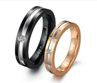 Athena Jewelry Titanium Series His & Hers Matching Set 5MM / 4MM Laser Engraved Titanium Couple Wedding Band Set Ring with Cubic Zirconia Stone (Size Selectable): Engraved His And Her Rings: Jewelry