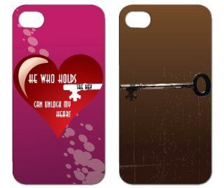 Valentines Day Themed "Key to my Heart" His and Hers   White Protective iPhone 4/iPhone 4S Hard Case   set of 2 Cases: Cell Phones & Accessories