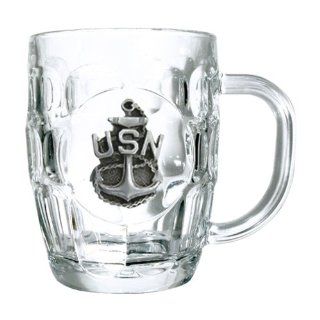 US Navy   Navy Chief's Anchor Pewter Crest on 20oz Glass Dimpled Beer Mug : Everything Else