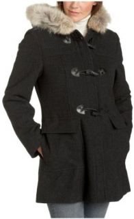London Fog Women's Fur Hooded Toggle Wool Coat, Charcoal, Large Outerwear