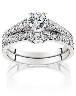 1.10 ct Diamond Engagement Ring and Wedding Band Set (14k Gold, G H/SI3 I1): Jewelry