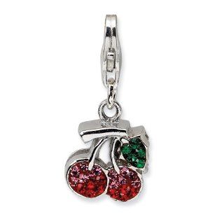 Sterling Silver Swarovski Element Cherries W/lobster Clasp Charm, Best Quality Free Gift Box Satisfaction Guaranteed Jewelry